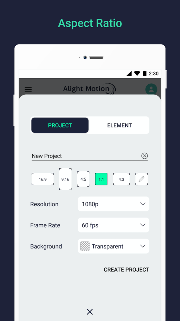 Alight Motion Mod APK Aspect Ratio and Frame Rate Screenshot